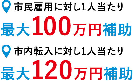 市民雇用に対し1人当たりの補助・市内転入に対し1人当たりの補助